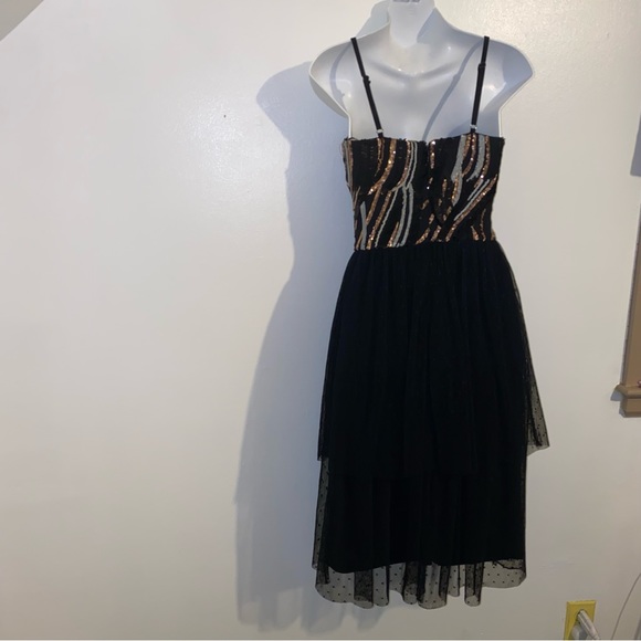 DRESS THE POPULATION Block Print Tiered Dress Black MultiColor Sequin Size XS - Picture 8 of 15